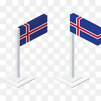 蓝色立体冰岛国旗