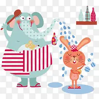 大象给兔子洗澡