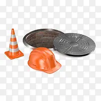 橙色安全帽和施工路锥