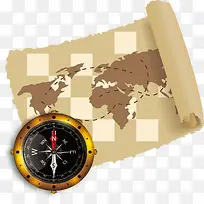 复古风探险地图指南针