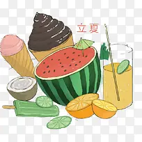 手绘立夏节气小清新水果果汁插图