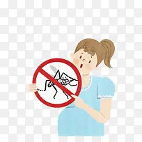 小女孩拿着禁止蚊子的标志