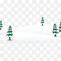 有很多绿色松树的雪地