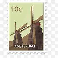 卡通旅游城市邮票阿姆斯特丹素材