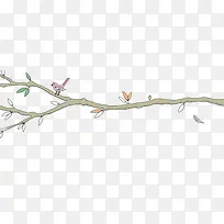 卡通手绘一枝树枝和花鸟