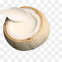 椰壳里乳白色的椰子奶冻