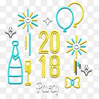矢量手绘2018年霓虹灯