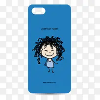 蓝色小女孩人物手机壳图案设计