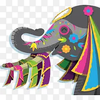 五彩花纹印度大象