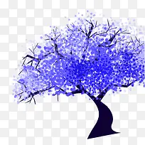 蓝色水彩颜料大树装饰图案