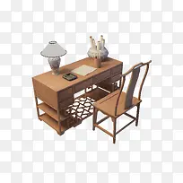 镂空棕色简单中式书桌