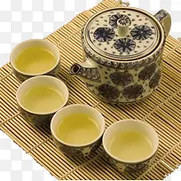 竹编茶垫青花瓷茶具禅文化茶文化