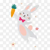 卡通快乐的兔子拿着萝卜