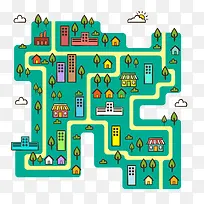 彩绘城市地图矢量