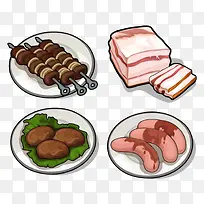 烤肉串与肉类美食插画图片