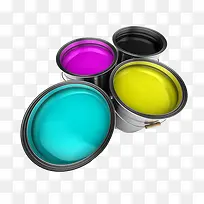 多种颜色油漆的油漆桶