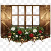 木质窗框花卉装饰
