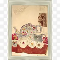 画框手绘杯子茶壶免抠图形下载