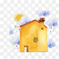 手绘黄色温馨的小房子