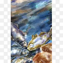 鱼和面包油画