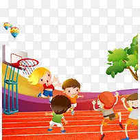 卡通儿童篮球比赛插画