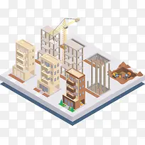 矢量高楼房屋建造过程