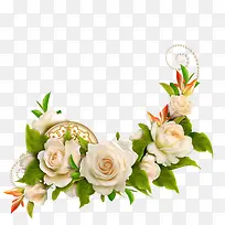 白色玫瑰鲜花绿叶装饰实物