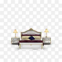 床柜白色花纹背靠欧式大床