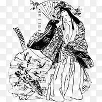 手绘日本贵族女子