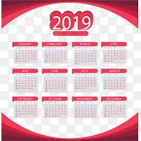 红色边框2019年日历