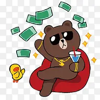 坐在沙发上扔钞票的小熊