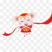 跳着舞的新年福猪卡通免抠图