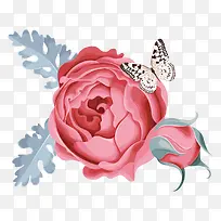 母亲节粉色立体纸雕花朵装饰和蝴