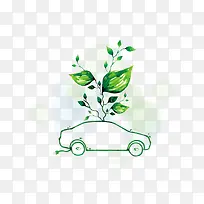 手绘绿色环保汽车