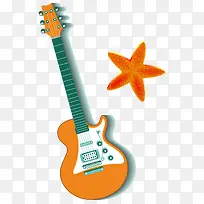 卡通吉他乐器和星星