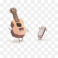 几何形状的吉他和口琴