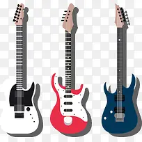 三把不同颜色的吉他