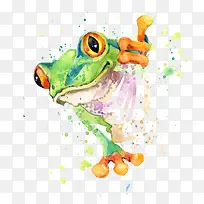 可爱青蛙水彩画免抠素材