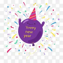 紫色气球新年贺卡矢量图