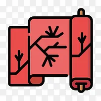 红色手绘布匹元素