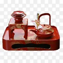 日式红色漆器茶具套装