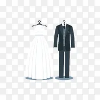 白色婚纱和黑色条纹礼服