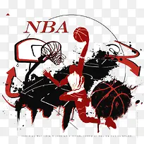 手绘NBA篮球投篮插画