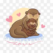 手绘可爱水獭创意矢量插画