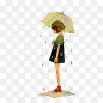 卡通立绘彩绘打着雨伞女孩