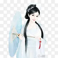 彩绘立绘拿着雨伞清纯美女