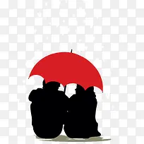 下雨 剪影 情侣 红伞 装饰图