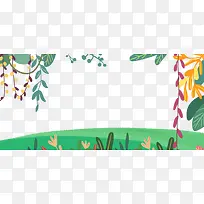 春季花朵装饰与绿叶装饰创意边框