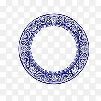 中式圆形青花瓷边框PNG图片