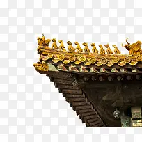 中国传统鎏金吉祥雕刻屋檐
